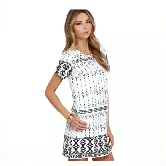 Lulu’s Graphic Price Black & White Shift Dress with Pockets - Picture 1 of 11